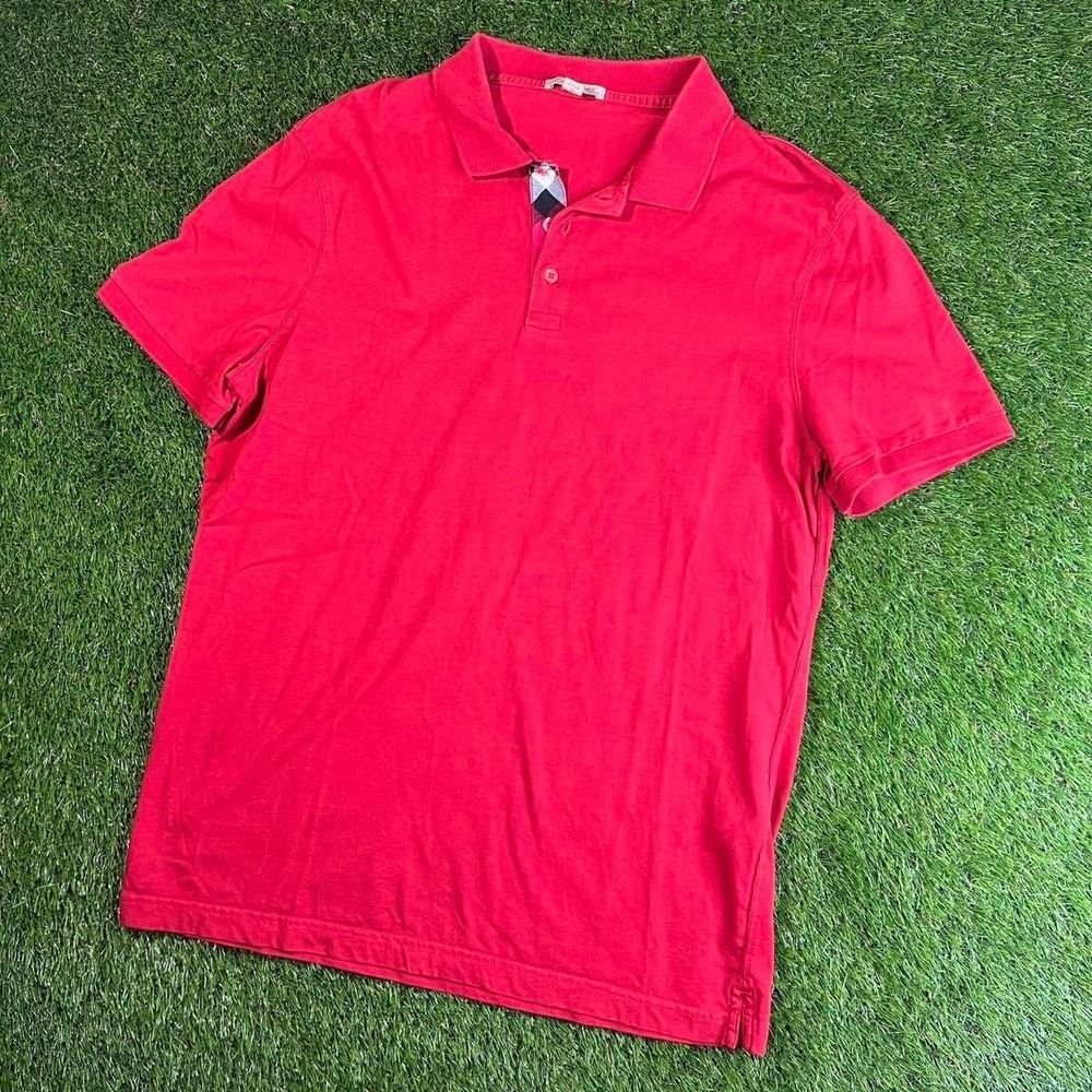 Burberry Brit Red Polo Shirt Nova Check Placket Cotton Men's XL Classic